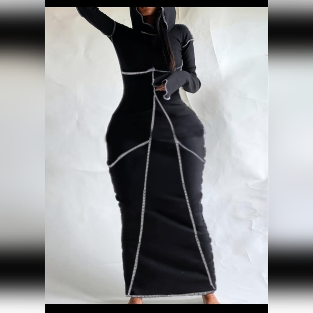 NEW BLACK HOODED DRESS PLUS FITS: SIZES 3XL-4XL